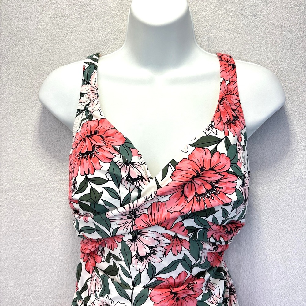 Women's One Piece Ruched Swimsuit Large Floral Tank Built-In Bra Lined Feminine - Picture 3 of 12